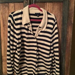 Tommy Hilfiger Navy and Cream Striped Sweater
